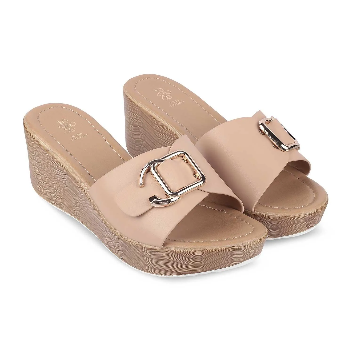 Tresmode Tredge Beige Women's Dress Wedge Sandals