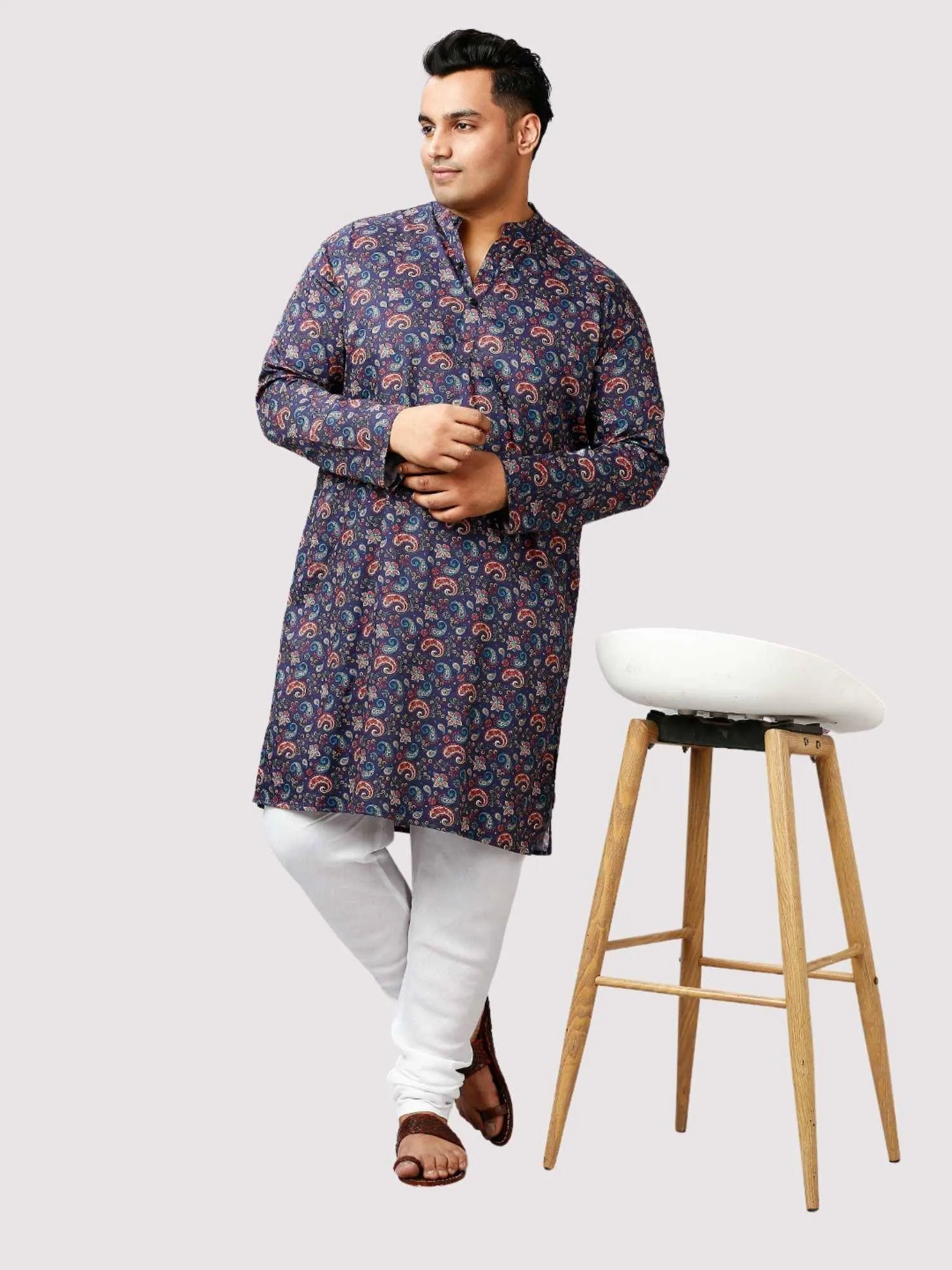 Utsav Printed Blue Kurta Men's Plus Size