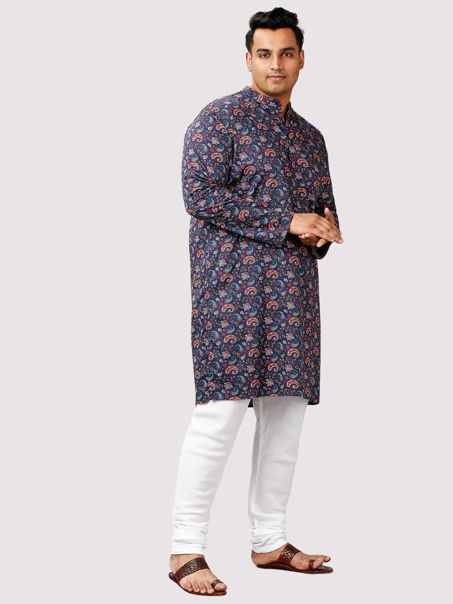 Utsav Printed Blue Kurta Men's Plus Size