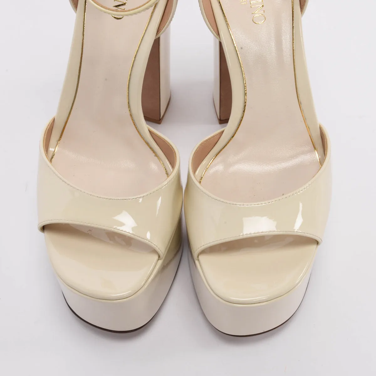 Valentino Cream Patent Tan-Go Mary Jane Sandals 36.5