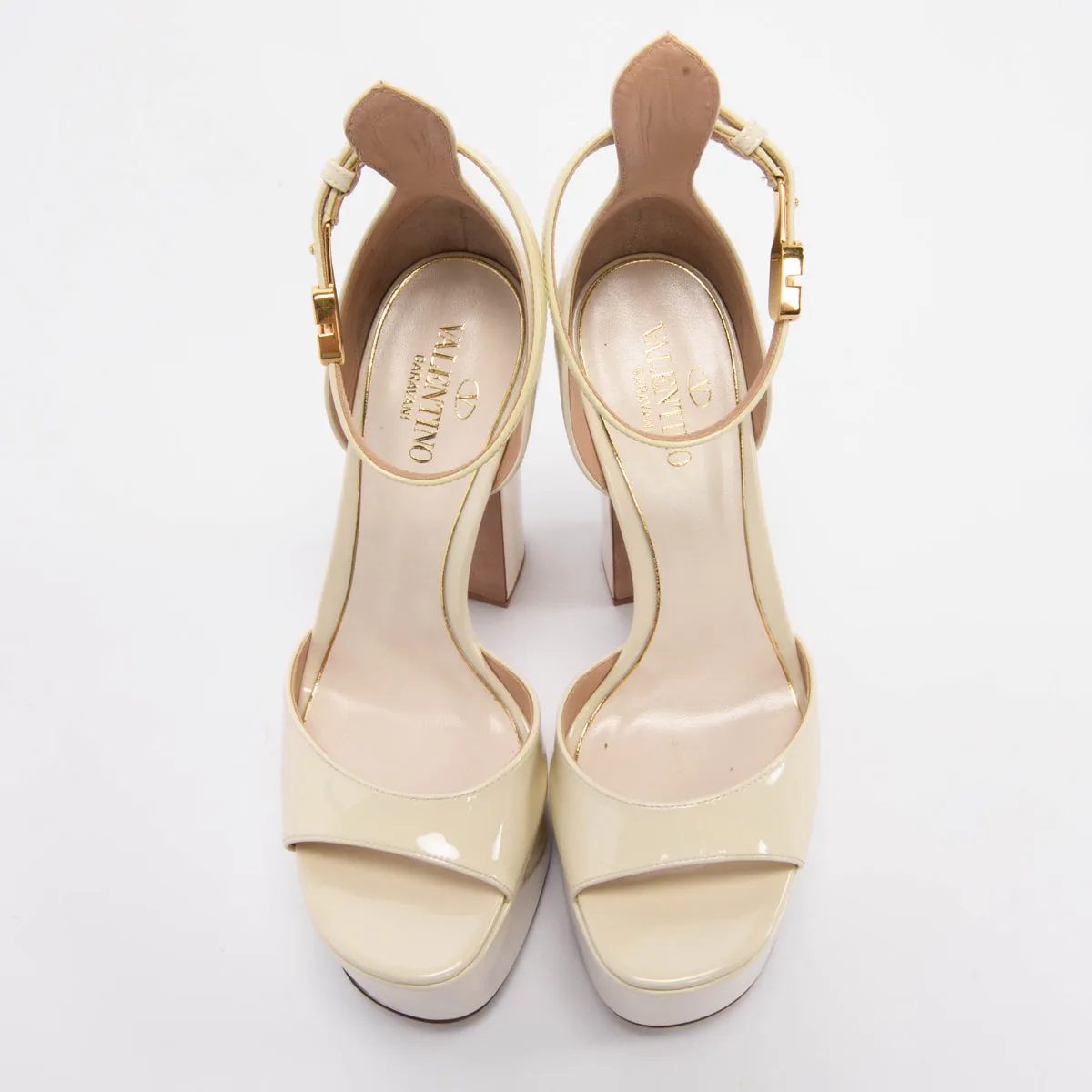 Valentino Cream Patent Tan-Go Mary Jane Sandals 36.5