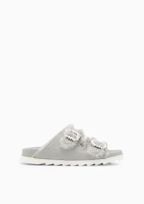 Veeni Furry Flat Sandals Light Grey