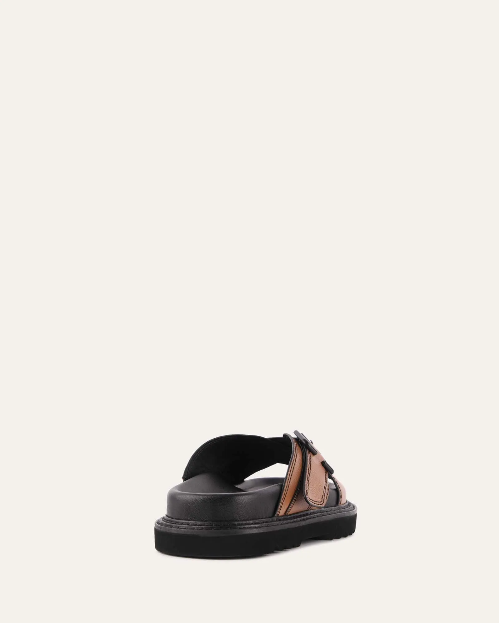 VENOM FLAT SLIDE SANDALS DARK TAN LEATHER