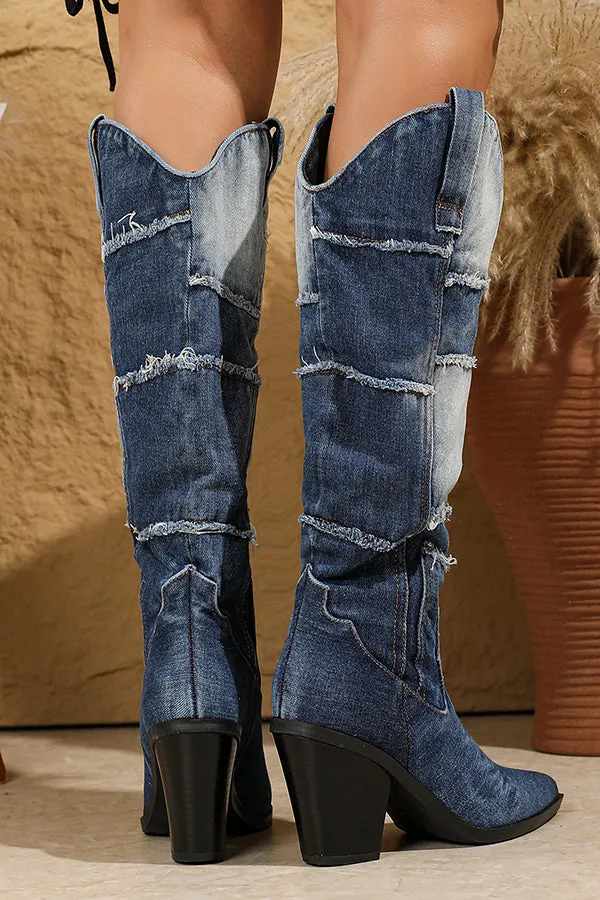 Western Pointed Toe Denim Boots