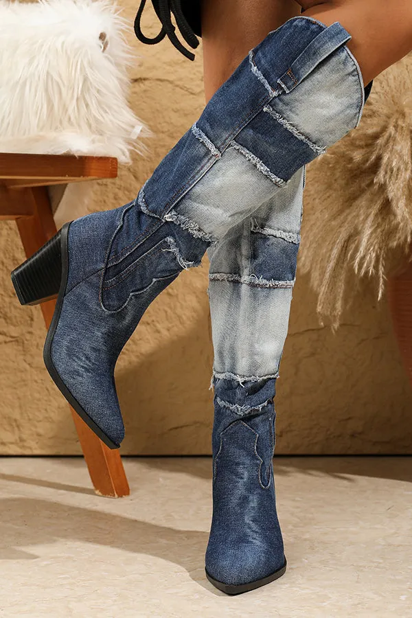 Western Pointed Toe Denim Boots