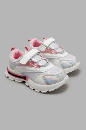 White And Pink Velcro Chunky Sneaker