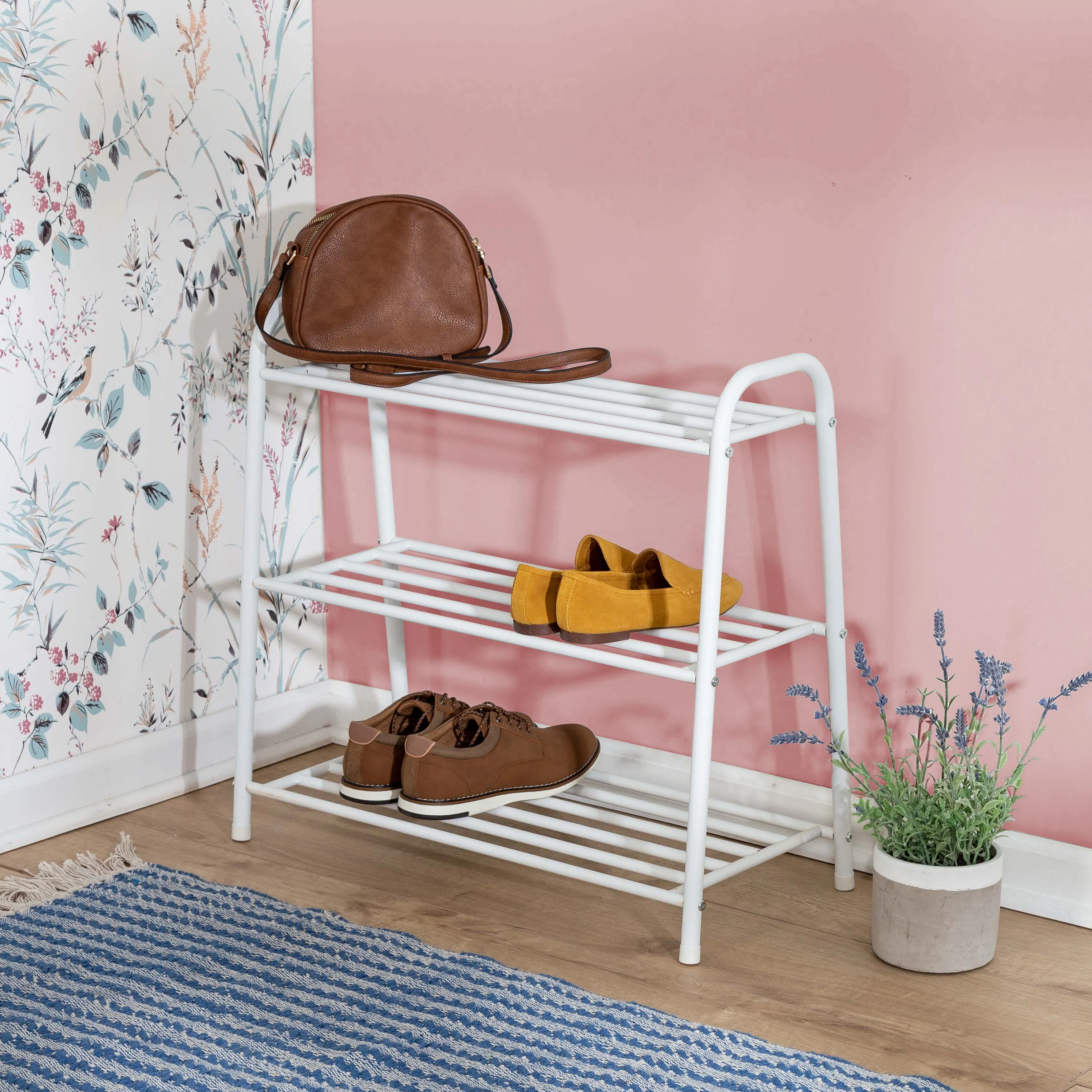 White Matte 3-Tier Metal Shoe Rack