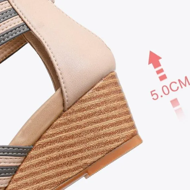 Women fashion criss cross strap 
back zipper wedge sandals