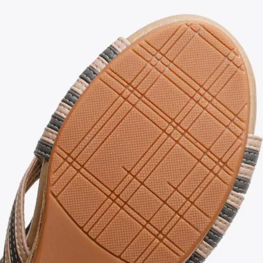 Women fashion criss cross strap 
back zipper wedge sandals