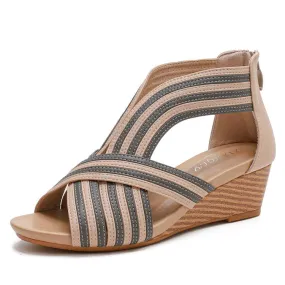 Women fashion criss cross strap 
back zipper wedge sandals