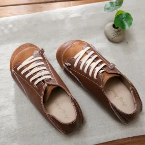 Women Leather Lace-Up Handmade Paneled Retro Shoes