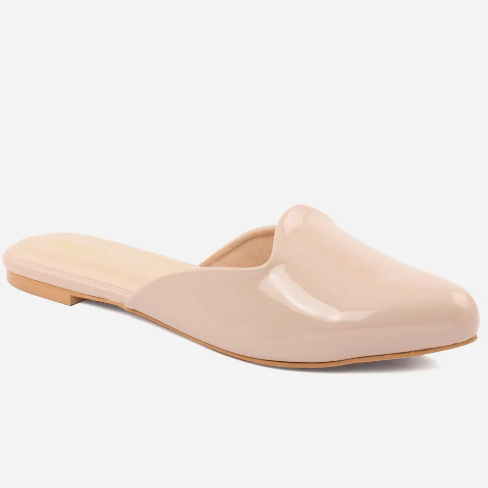 WOMEN "JOLE" PATENT SLIP ON FLAT HEEL SLIPPERS