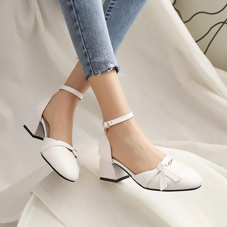 Women's Round Toe Butterfly Knot Hollow Out Block Heel Sandals