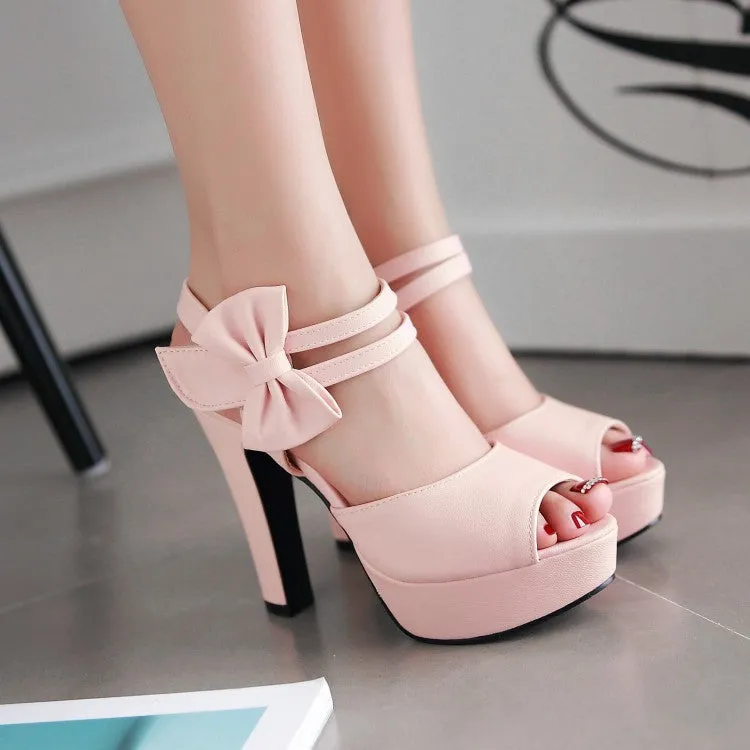 Women's Solid Color Peep Toe Double Ankle Strap High Heel Platform Sandals