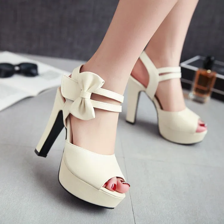 Women's Solid Color Peep Toe Double Ankle Strap High Heel Platform Sandals