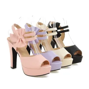 Women's Solid Color Peep Toe Double Ankle Strap High Heel Platform Sandals