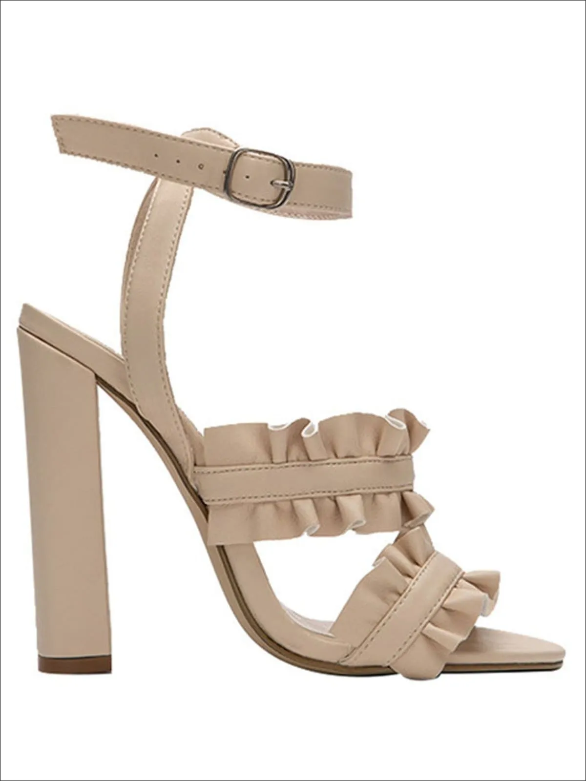 Women's Synthetic Leather Ruffled High Heel Sandals By Liv and Mia