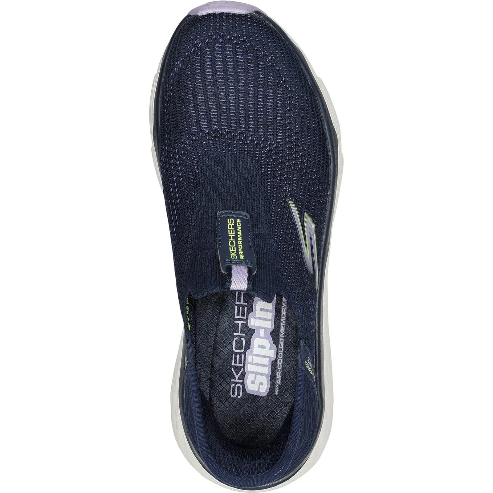 Women's Wide Fit Skechers 128571 Max Cushioning Smooth Trainers - Navy/Lavender