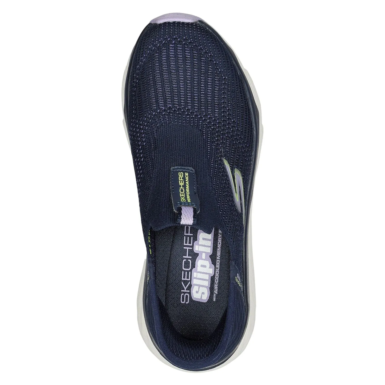 Women's Wide Fit Skechers 128571 Max Cushioning Smooth Trainers - Navy/Lavender