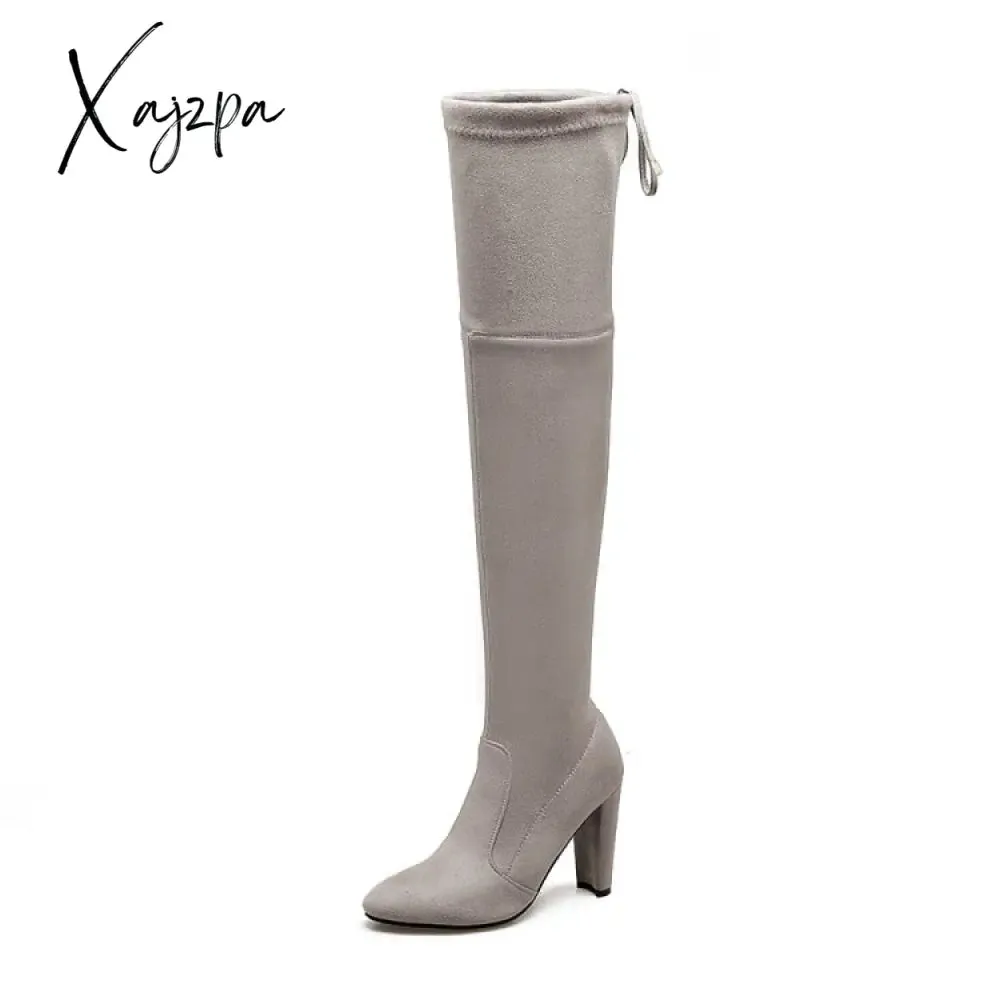 Xajzpa - Autumn Winter New Women High Heels Chelsea Boots Fashion Over The Knee Chunky Warm Sock Boots Sexy Pumps Ladies Shoes Botas