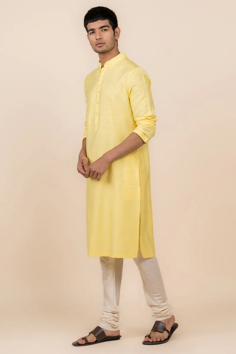 Yellow Floral Self Jacquard Kurta Set