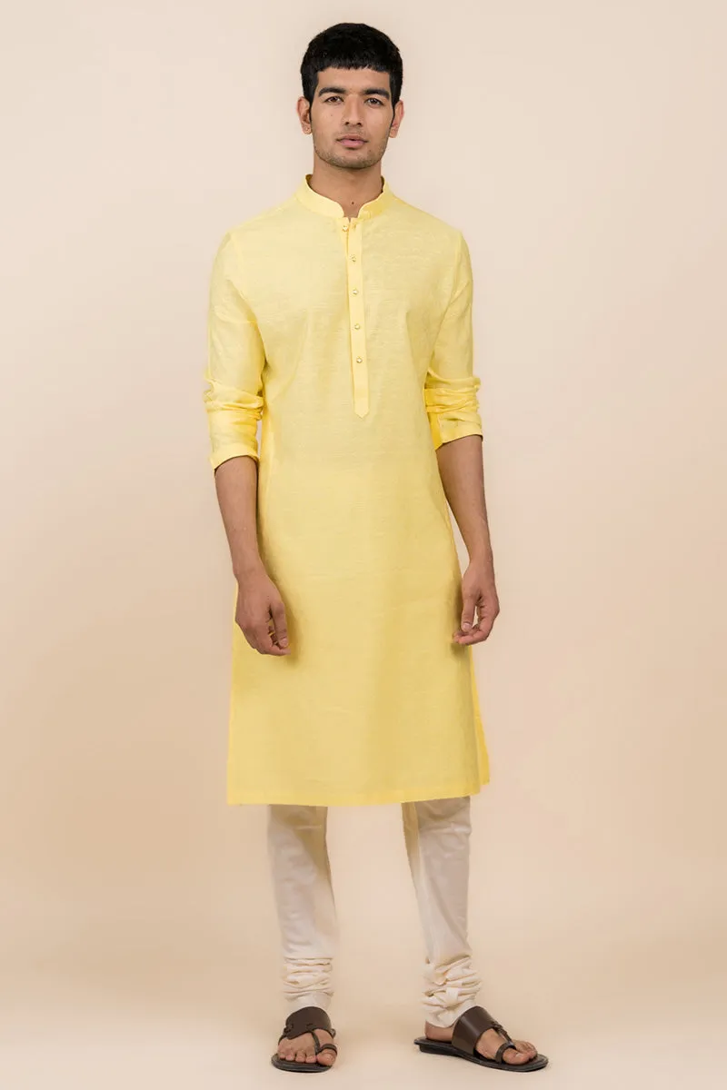 Yellow Floral Self Jacquard Kurta Set