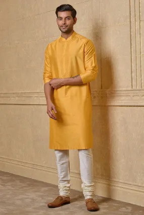 Yellow Ochre Kurta Set With Embroidered Packet