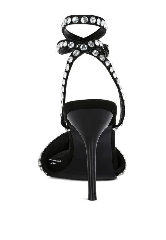 ZURIN Black High Heeled Diamante Sandals