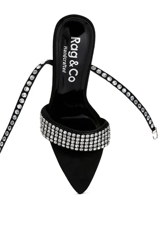 ZURIN Black High Heeled Diamante Sandals